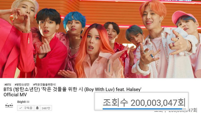 BTS、新曲MV「Boy With Luv」YouTube再生回数2億回突破