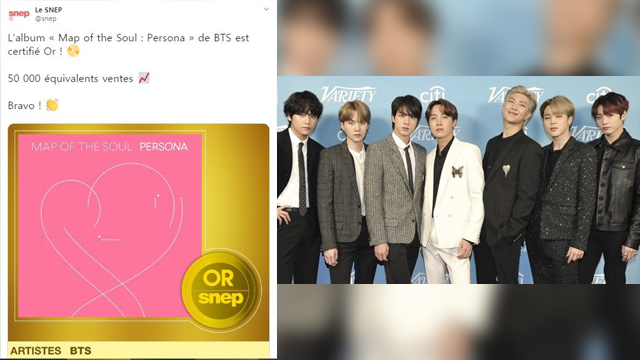 BTS、『MAP OF THE SOUL: PERSONA』が仏・全国音楽出版組合から「ゴールド」認定を授与