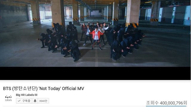 BTS、「Not Today」のMVがYouTube再生回数4億超えの自己記録を更新…通算10本目の成績