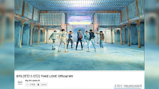 BTS、「FAKE LOVE」がYouTube再生回数7億回超えのMVに仲間入り…公開7か月目の記録