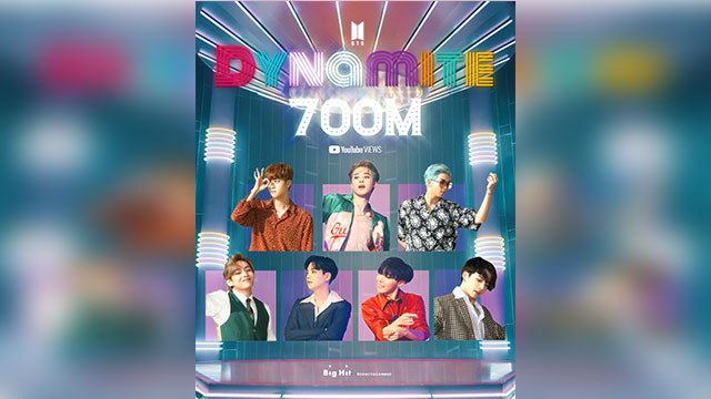 BTS、「Dynamite」MVが公開4か月でYouTube再生回数7億回を記録…“通算6本目”