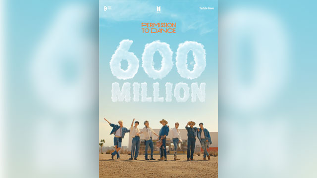 BTSの「Permission to Dance」MV、YouTube再生回数6億回を突破…通算12本目