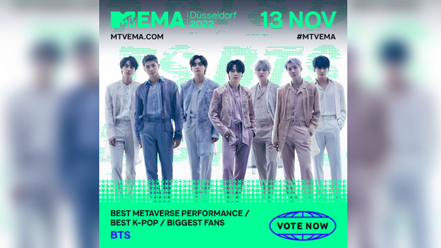 BTS、ヨーロッパの音楽授賞式「MTV EMA」で3部門にノミネート